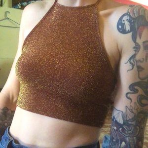 Maroon and Gold shimmer bralette/crop-top Small
